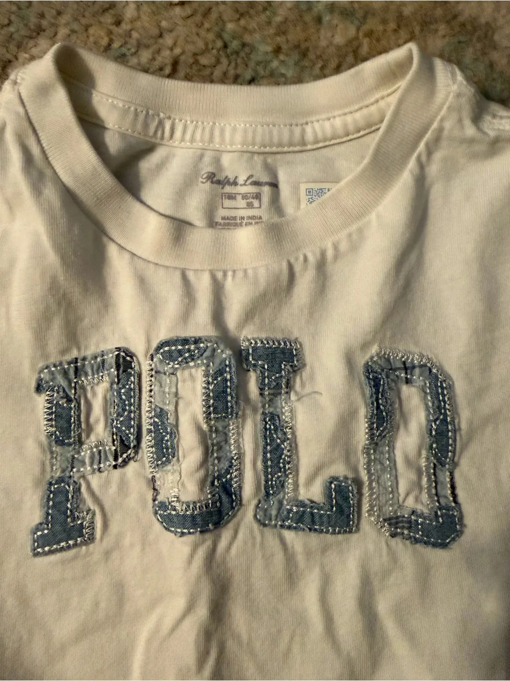 Ralph Lauren White Tee with Denim Blue POLO Appliqué